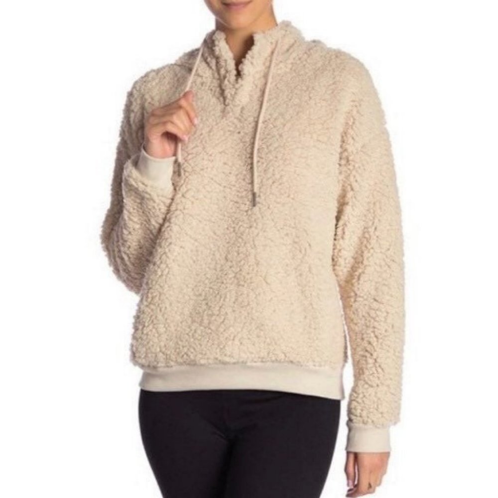 Nordstrom Zella Sherpa Fleece Pullover Hoodie‎ Size XL Beige Cream Sweater Hood